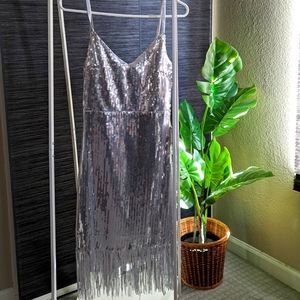 Silver sparkle sequin "Glitter in the Air" fringe dress (Lulu's)